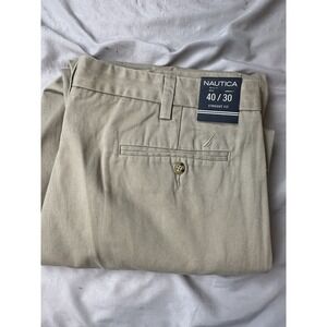 Nautica Pants Mens 40x30 Tan Chino Straight‎  Fit Preppy Logo